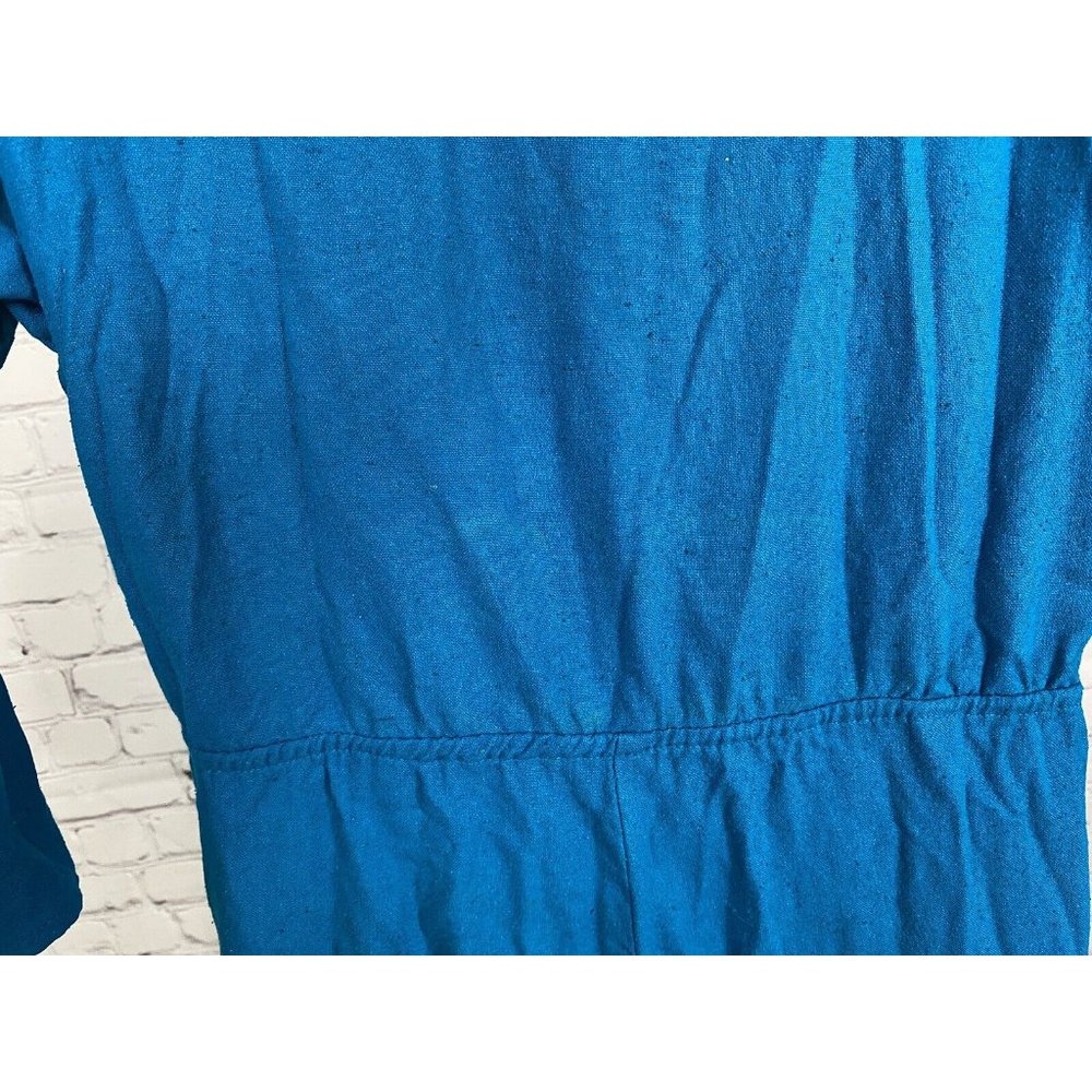 VTG Naturelle George Georgiou Teal Raw Silk Jumpsuit Chest Pockets One Piece S - Picture 8 of 15